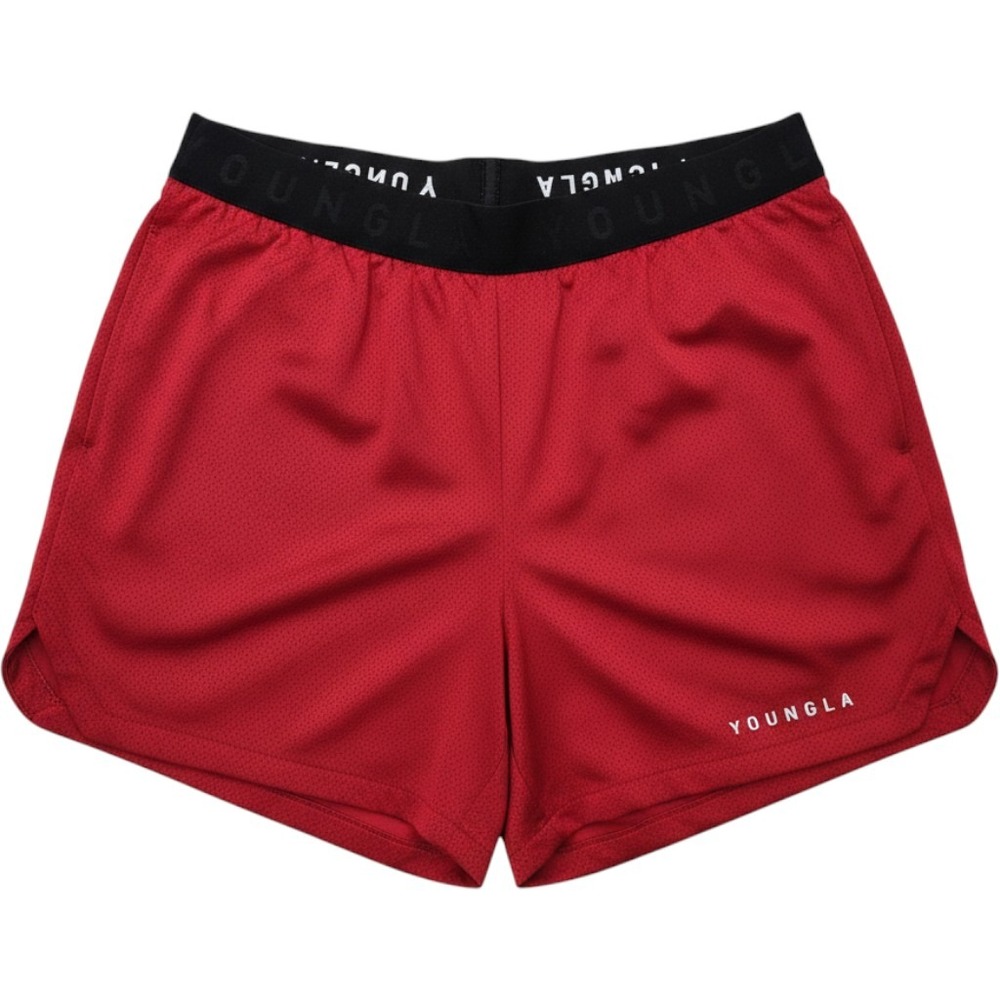 YoungLA Mens Red Mesh Double Layer Bodybuilding Gym Shorts Medium 108 4 Inch